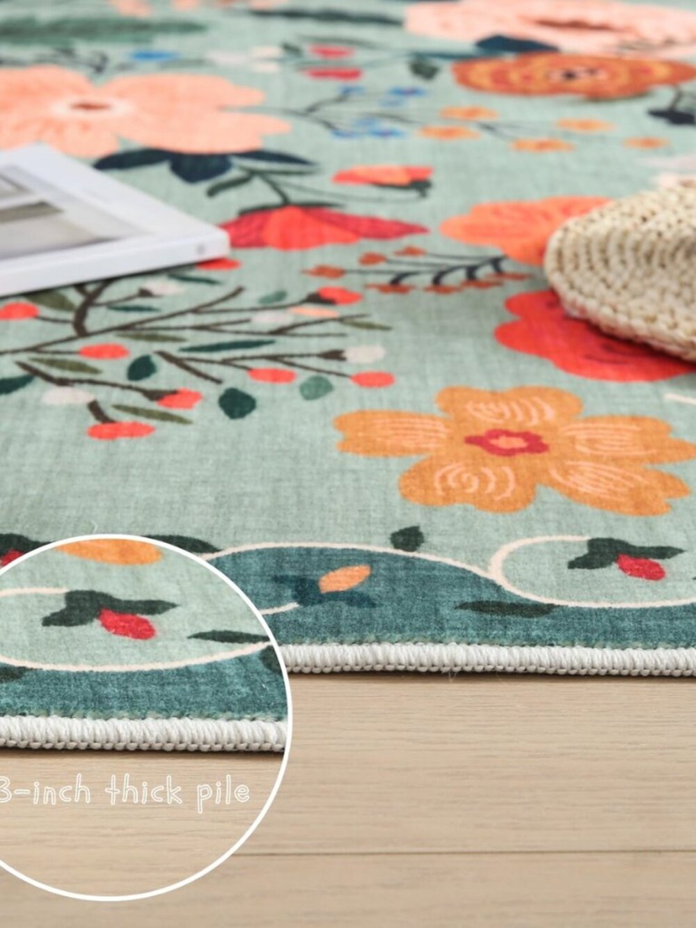 Round Area Rug 4ft Washable, Green - Picture 4 of 8